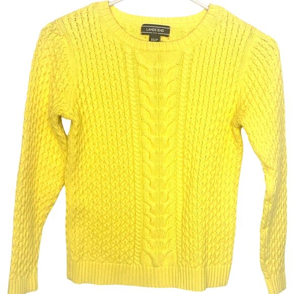 Lands’ End Cable Knit Sweater XS/P 2-4 Yellow Crew Neck Pullover Long Sleeves - Picture 1 of 7